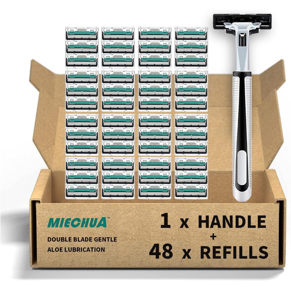 Miechua mens shaving razor set with handle and forty eight refills front view