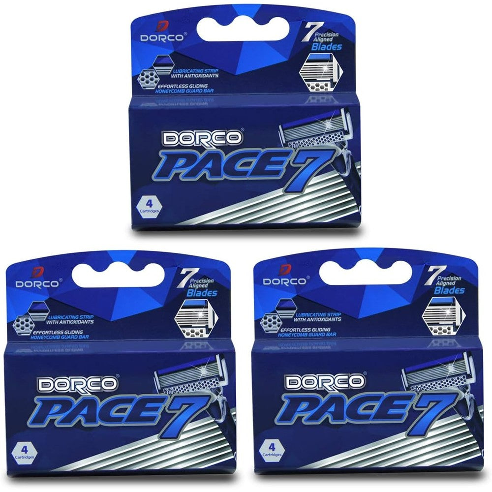 Dorco Pace 7 seven blade razor cartridges front view showing 12 premium refills