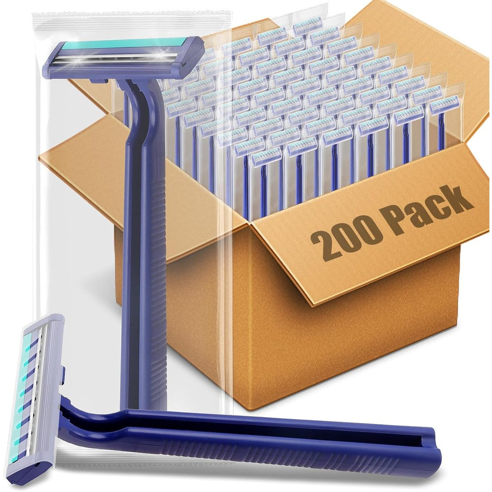 Aer bulk disposable razors 200 pack blue twin blade