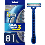 Gillette Sensor3 Simple Men's Disposable Razors 8 count package front view