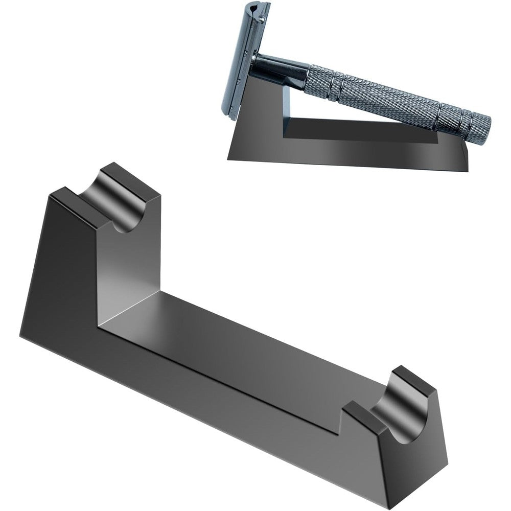 KAYBOBEZK Aluminum Alloy Razor Stand front view on a bathroom countertop