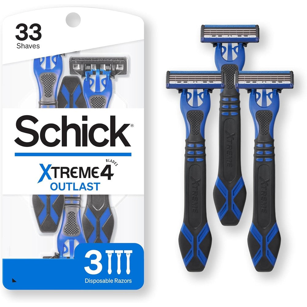 Schick Xtreme 4 Outlast disposable razors front view pack of 3