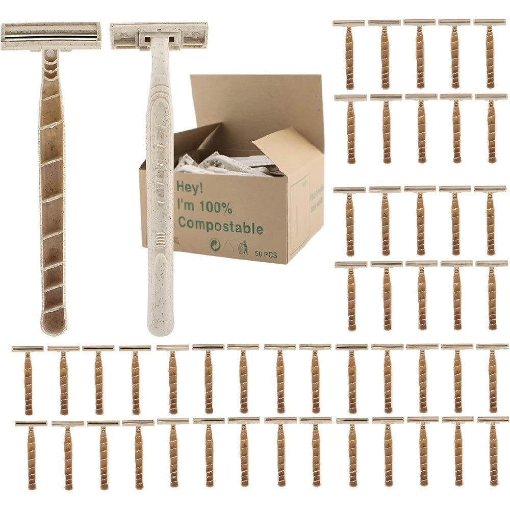 Generic eco-friendly wheat straw disposable razors 50 count pack front view