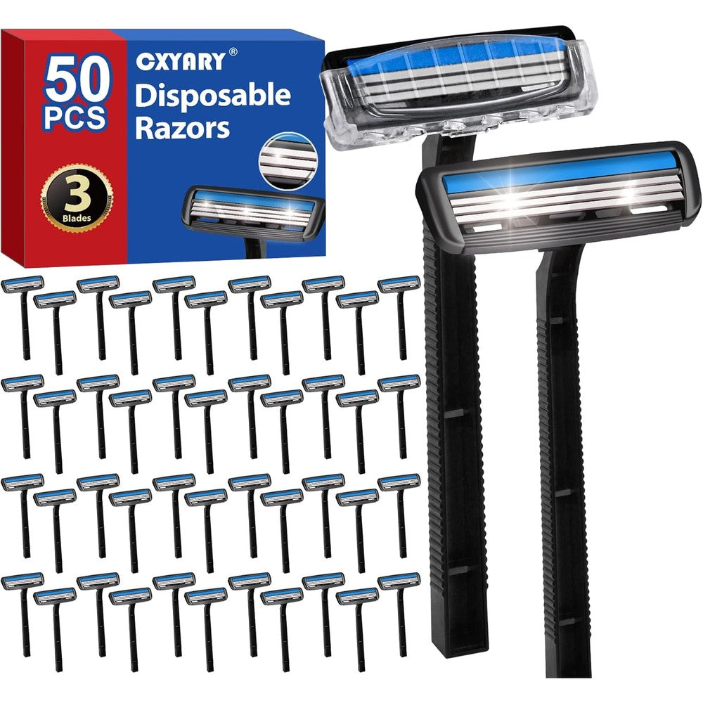 Cxyary 50 piece 3 blade disposable razors bulk pack
