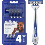 Gillette SkinGuard Sensitive Disposable Razors for men 4 count pack front view showcasing the irritation defense bar technology.