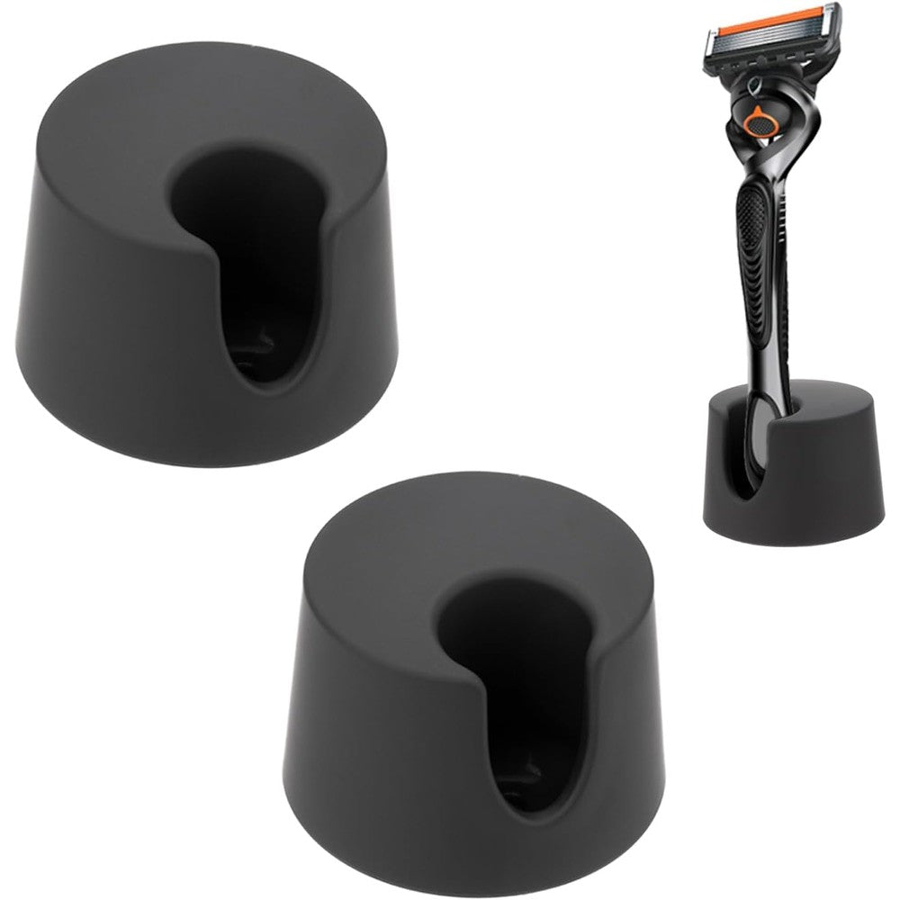 Ajrwiiy two pack razor holder front view showing premium black alloy stands for bathroom counter