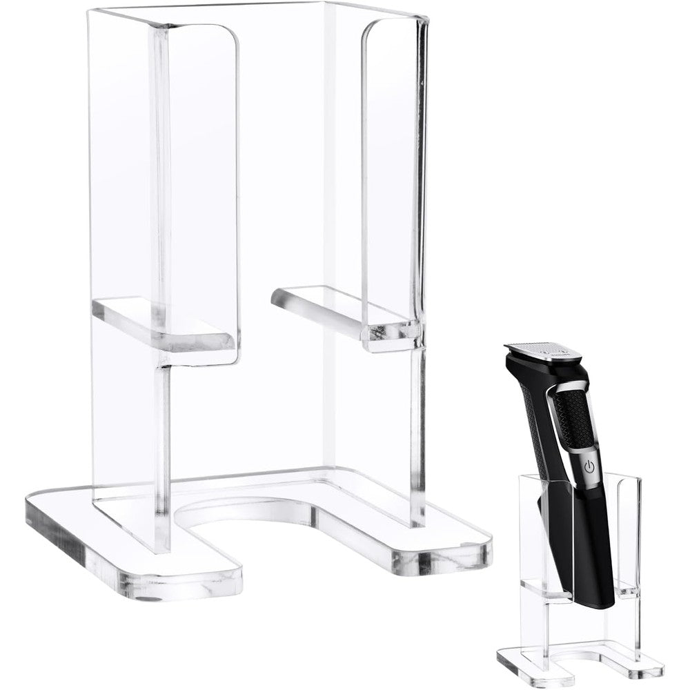 Beautyflier electric razor stand front view holding a shaver on a bathroom vanity.