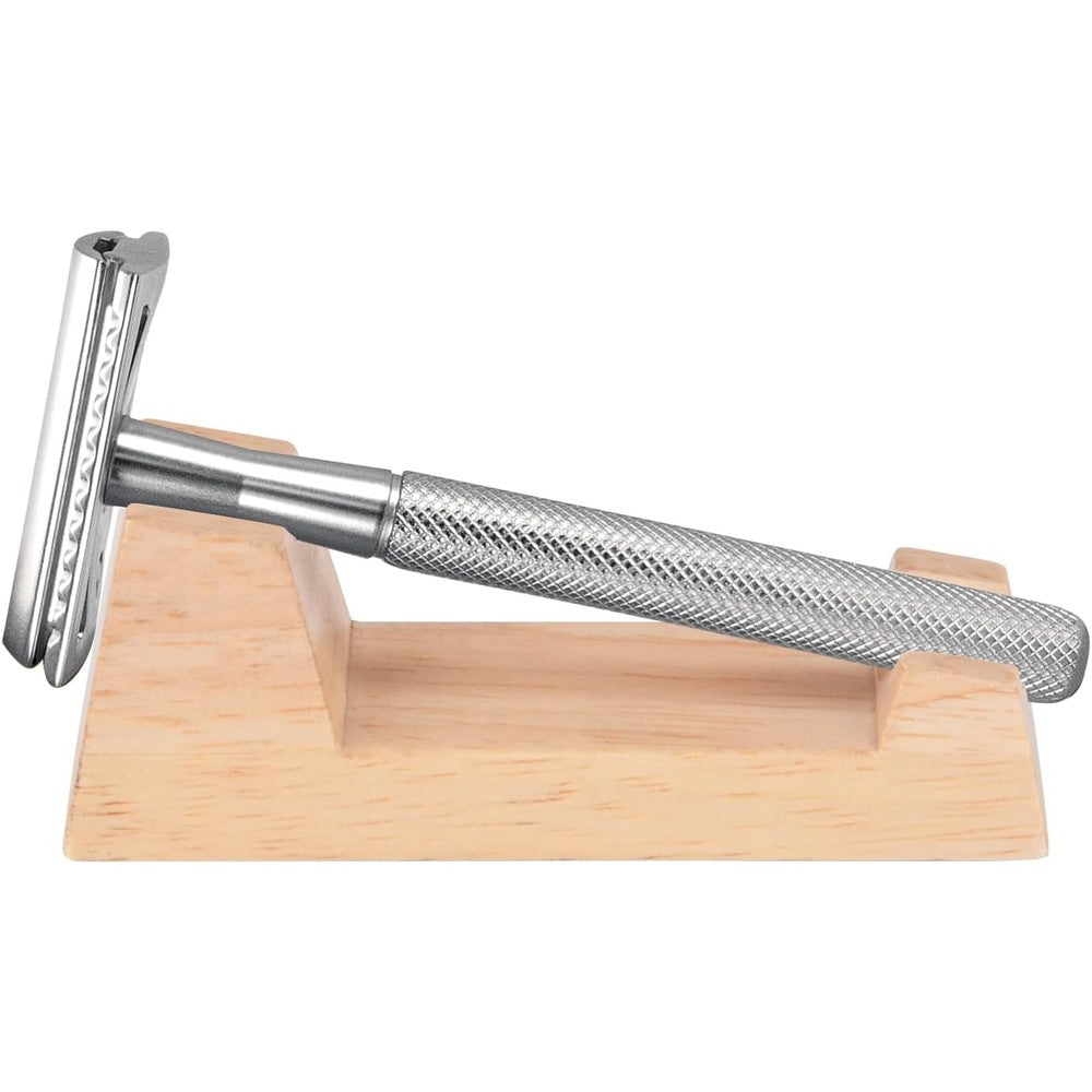 MAOUDA wooden safety razor stand front view premium bathroom storage accessory