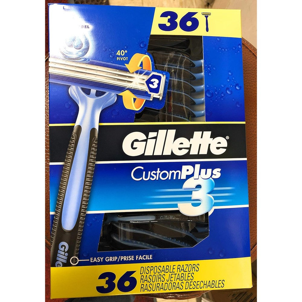Gillette Custom Plus3 Disposable Razors 36 count pack front view