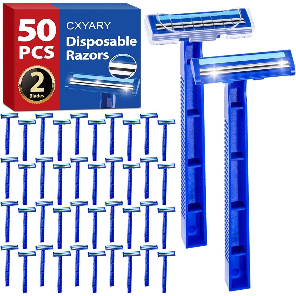 Cxyary 50 pieces disposable razors bulk pack front view