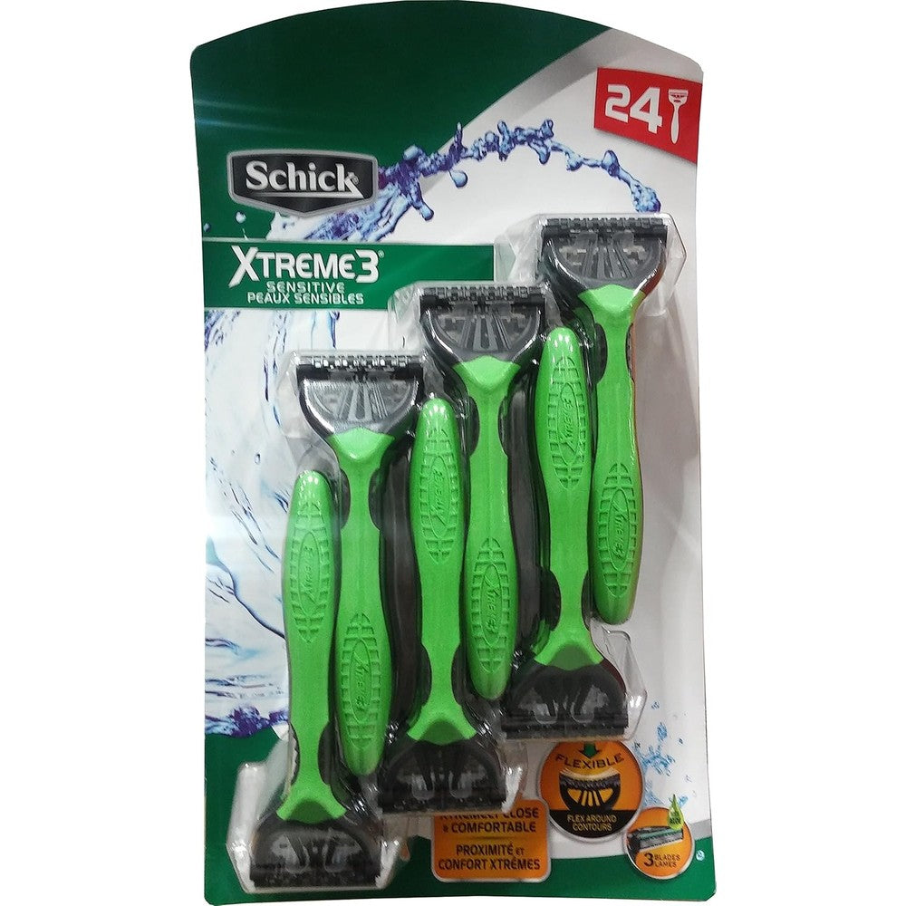 Schick Xtreme 3 Sensitive Razor 24 count pack front view