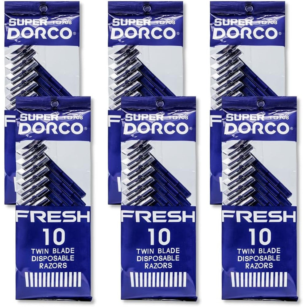 Dorco Fresh Twin Blade Disposable Razors For Men And Women 60 Count Value Pack Smooth And Comfortable Shave With Non Slip Handle - Image 1