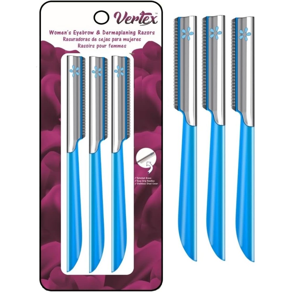 Vertex Beauty facial razor set for dermaplaning and peach fuzz removal.