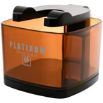 Skull Shaver Butterfly Platinum Rinse Stand Gold front view showing transparent brown reservoir.