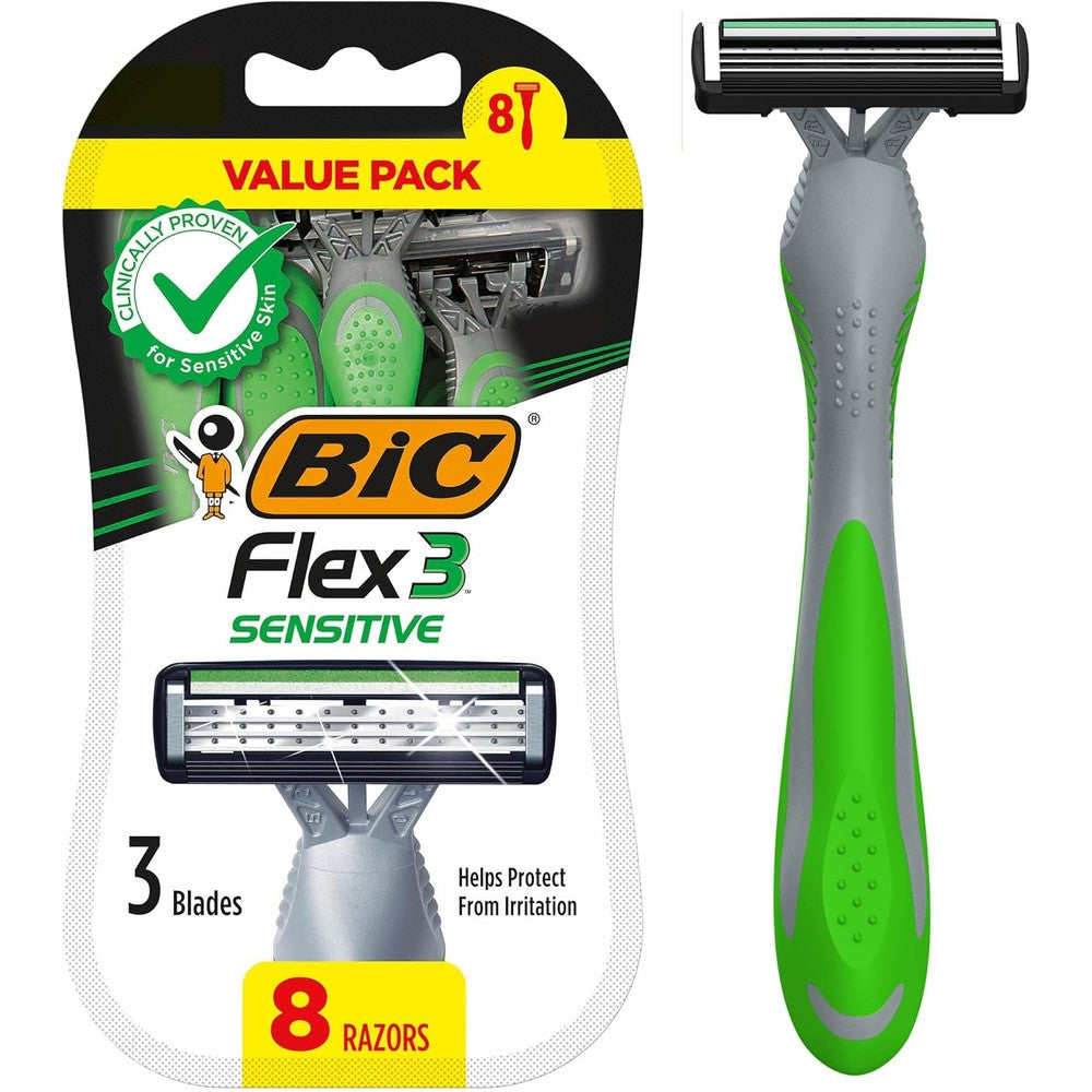 BIC Flex 3 Sensitive Disposable Razors front view packaging
