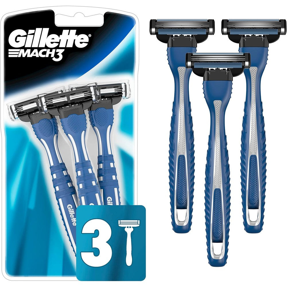 Gillette Mach3 Men's Disposable Razors 3 Count front packaging view