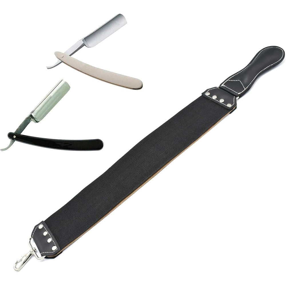 AAProTools Vintage Straight Shaving Kit front view featuring two shavette razors and leather strop