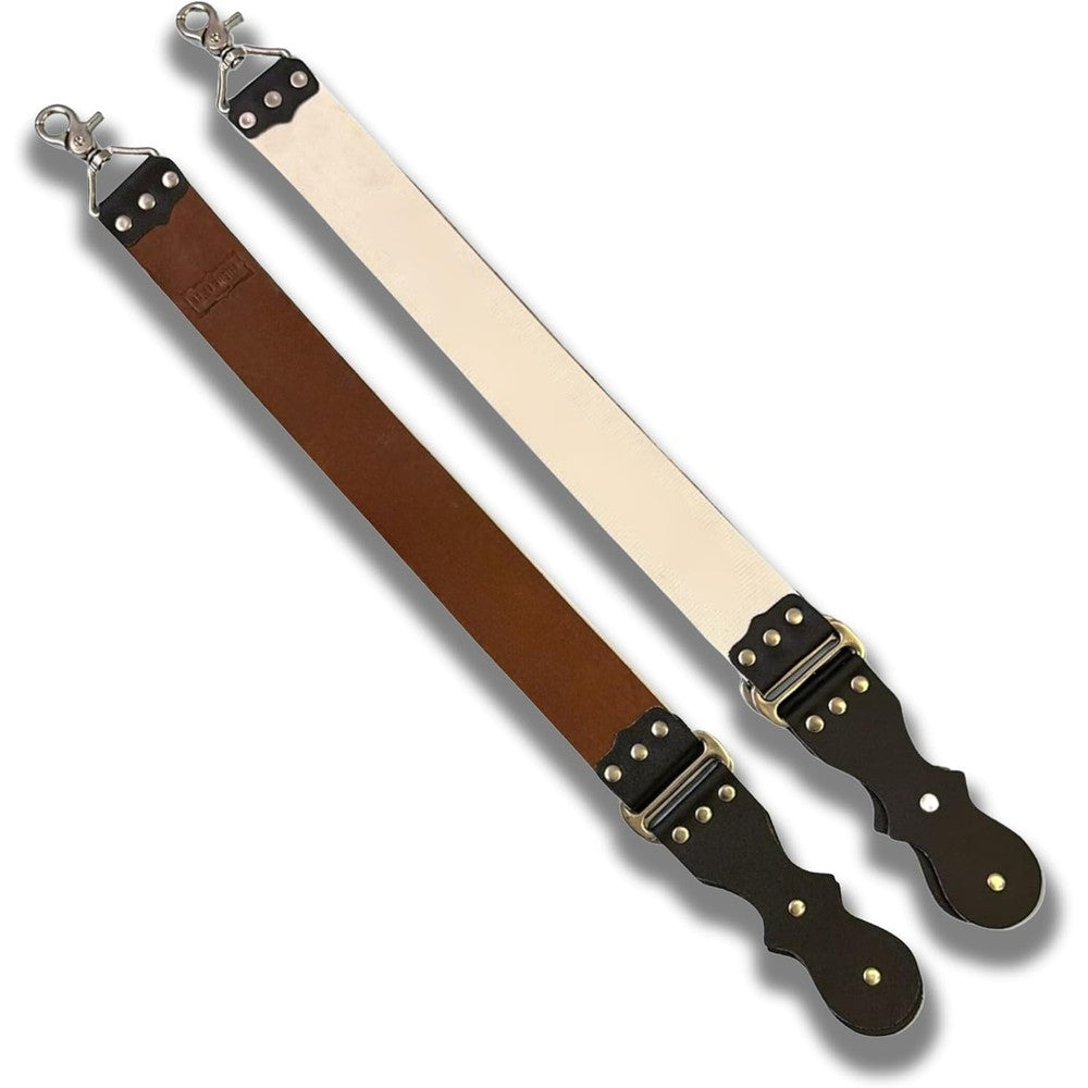 Razor Meister premium cowhide leather strop with swivel clip front view