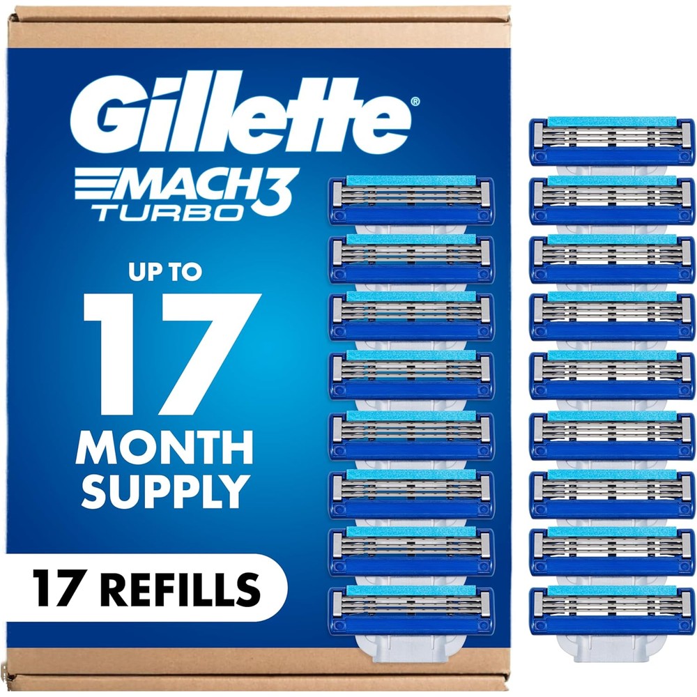 Gillette Mach3 Turbo razor blade refills seventeen count front packaging view