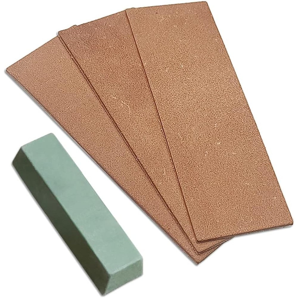 Leeviphne brown leather strop kit with honing compound front view