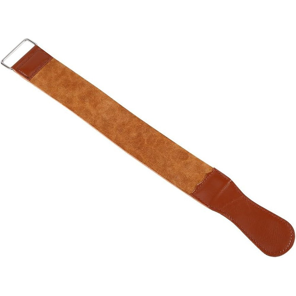 TMISHION Leather Razor Shaving Strap front view showing the genuine cowhide leather texture and top hanging loop