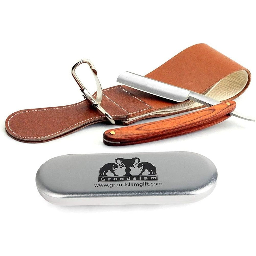 Grandslam pro natural wooden handle straight razor front view