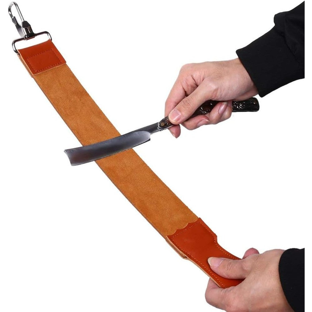 Estink genuine leather razor strop front view showing premium brown leather strap