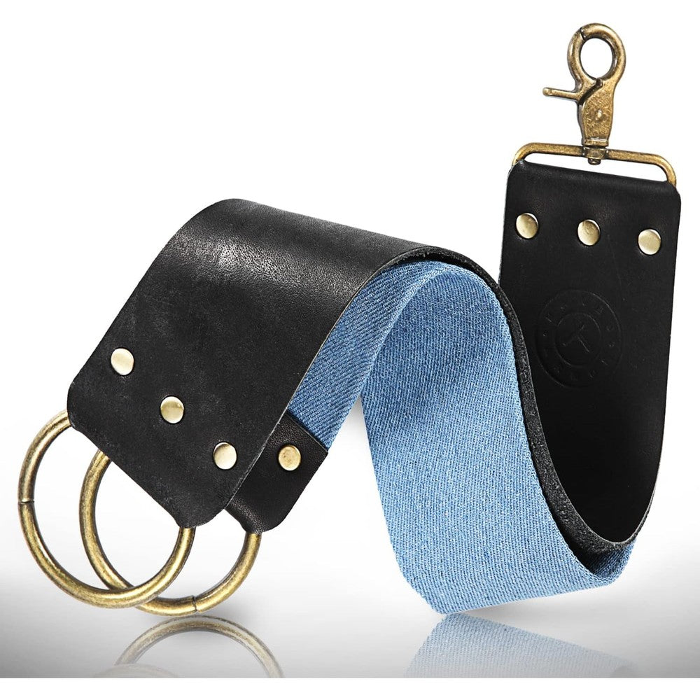 Naked Armor Straight Razor Leather Strop front view showcasing premium black cowhide leather sharpener