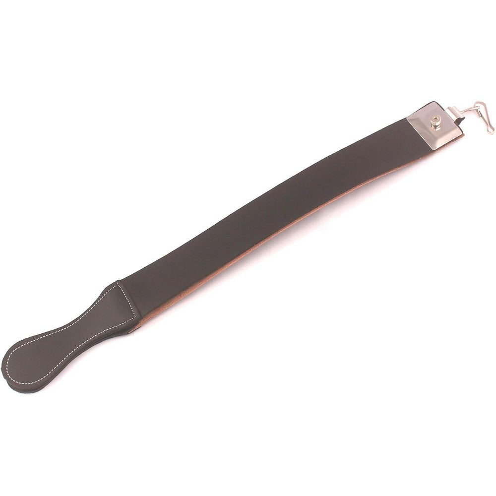 Snake Eye Tactical Straight Razor Strop front view showcasing premium cowhide leather texture for professional barber sharpening.