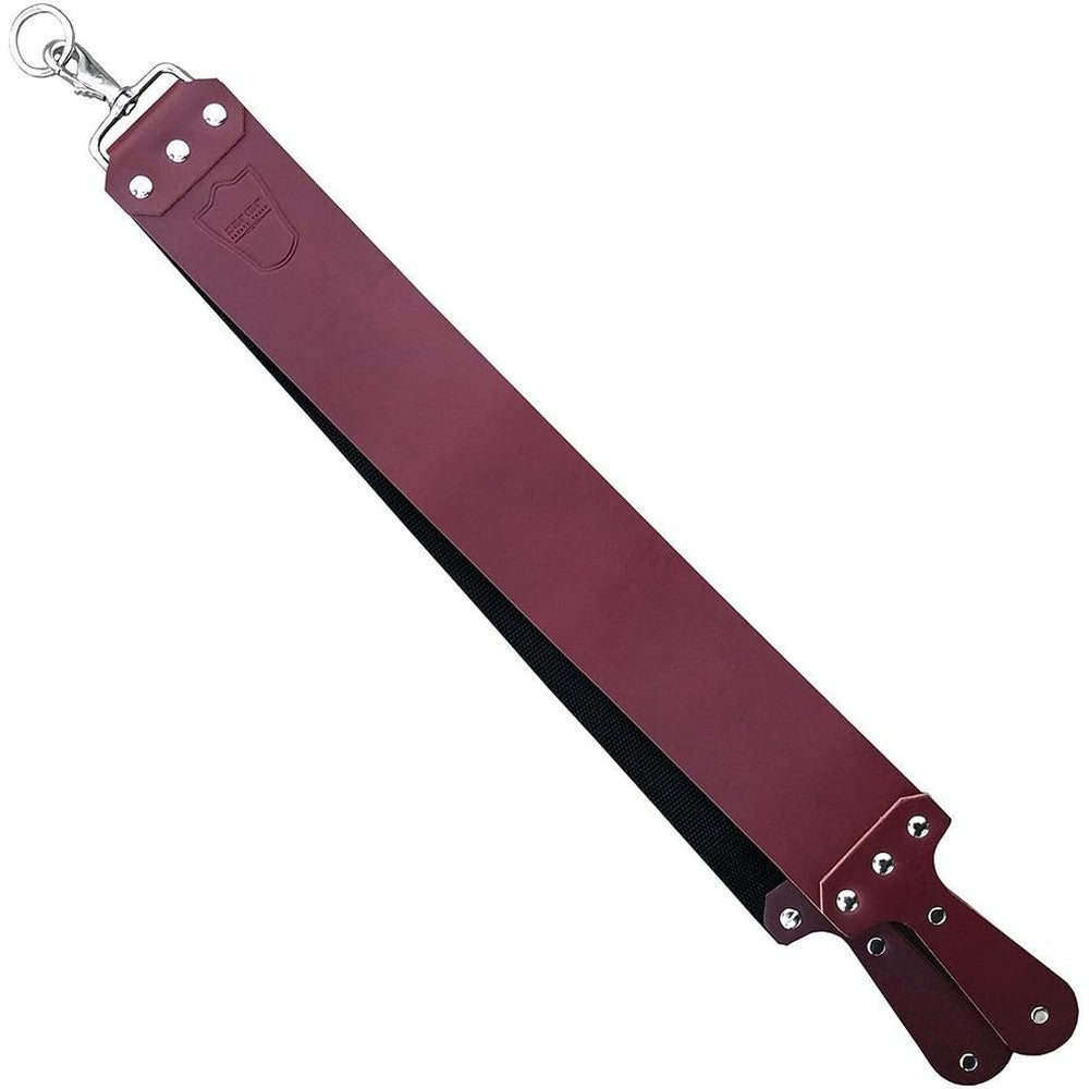 Parker Safety Razor handmade red latigo leather strop front view showcasing dual straps