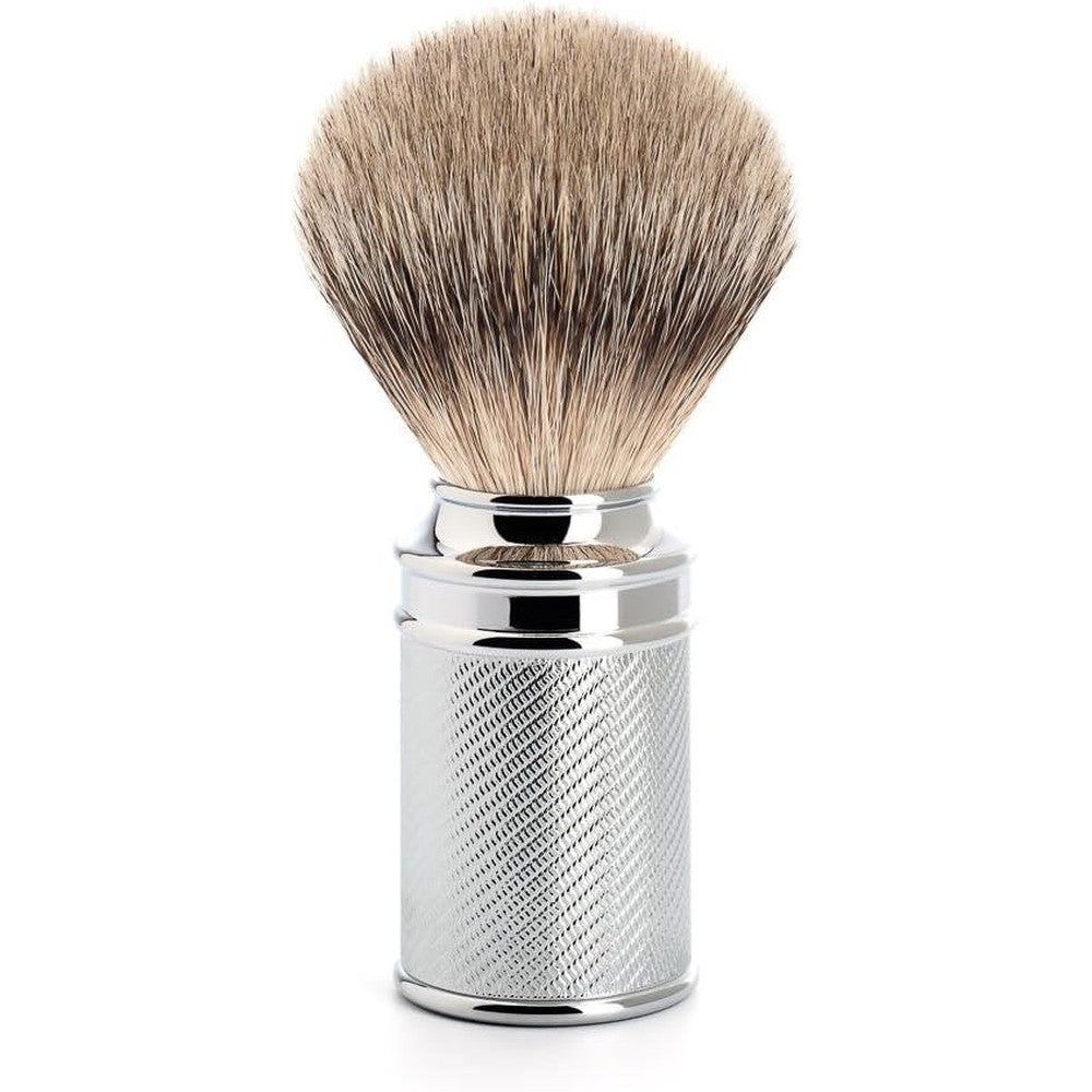 Mühle Traditional Silvertip Badger Shaving Brush front view with chrome handle