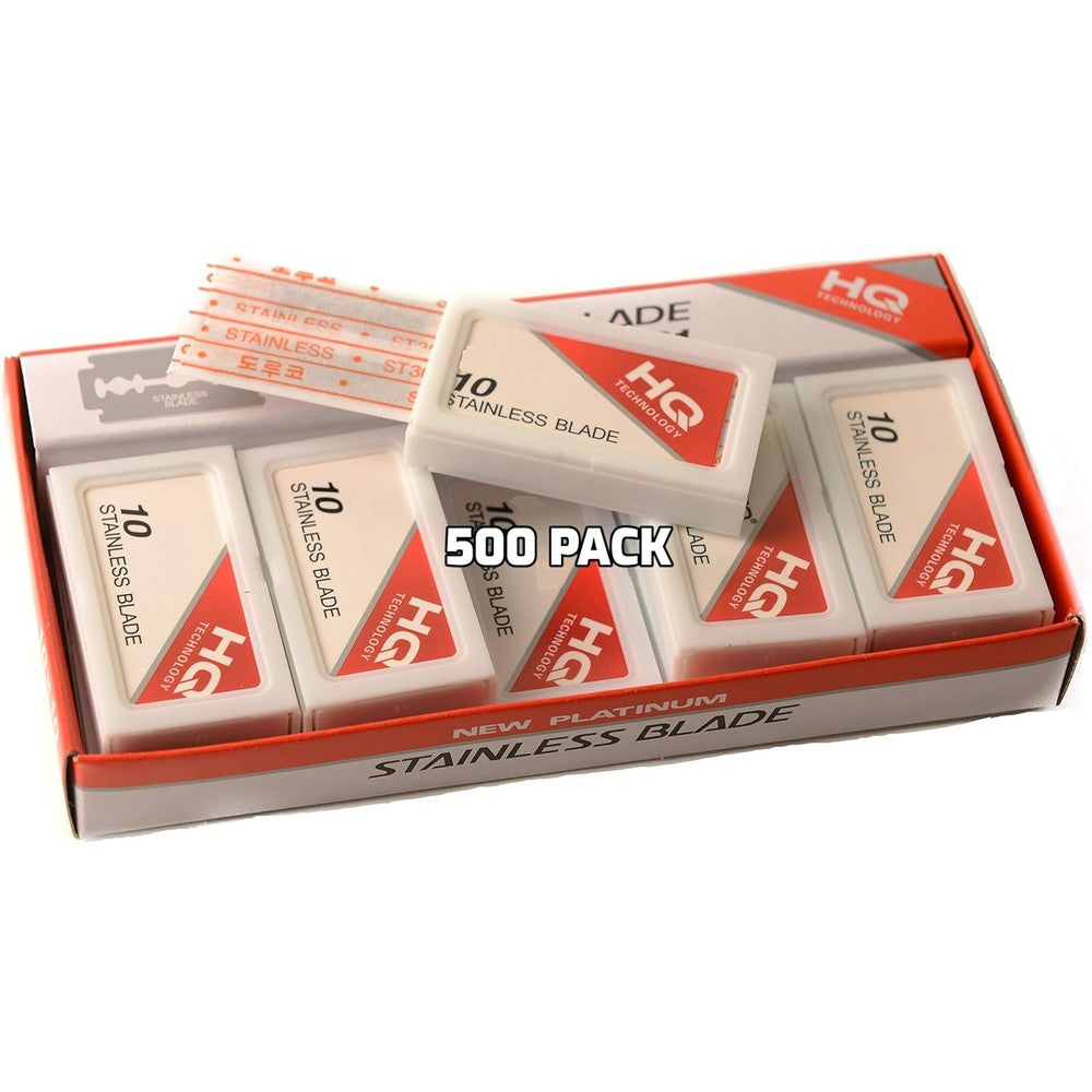EcoQuality 500 pack double edge stainless steel razor blades front view