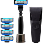 Harry's men's 5 blade refillable razor kit with stand front view