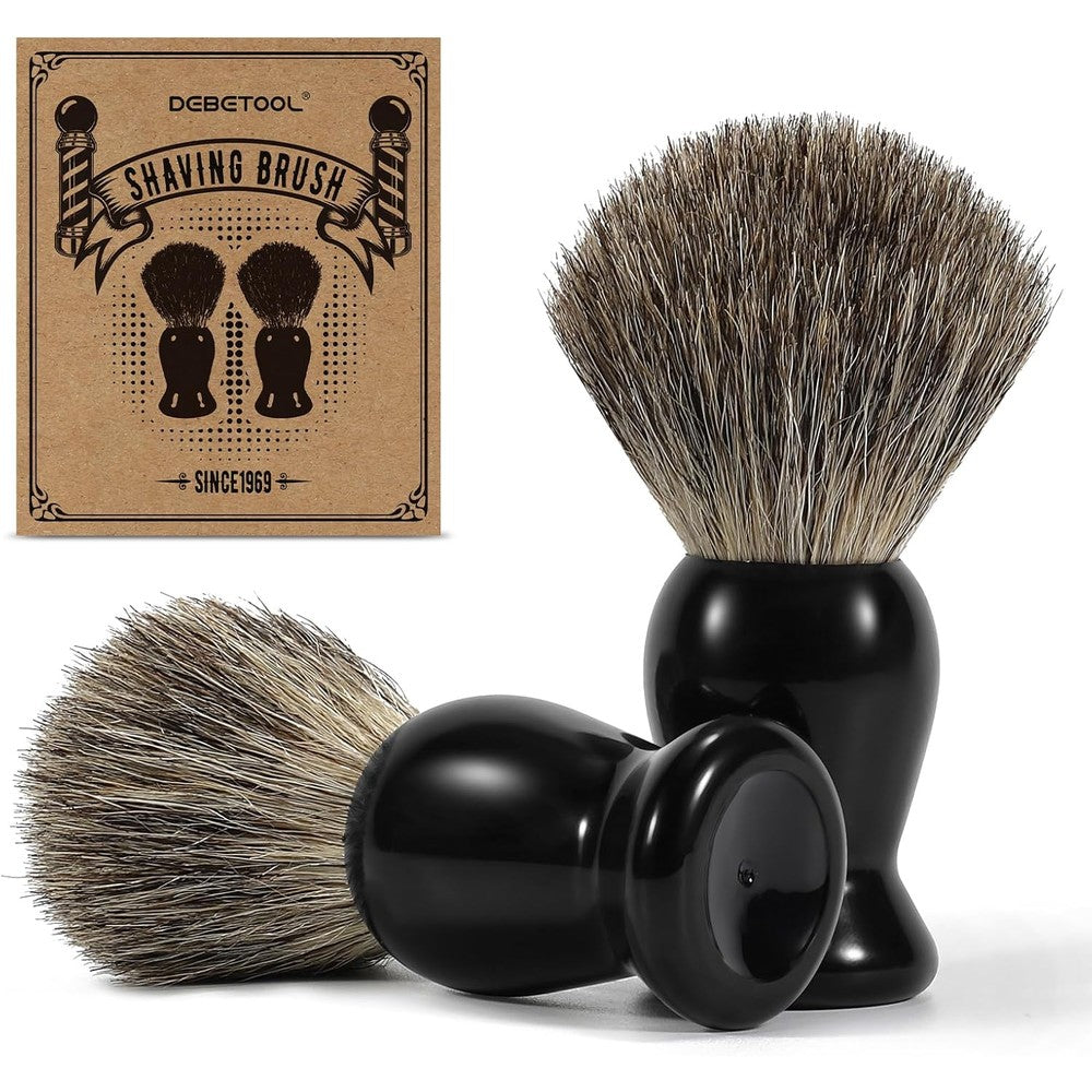 Debetool badger hair shaving brush 2 pack front view
