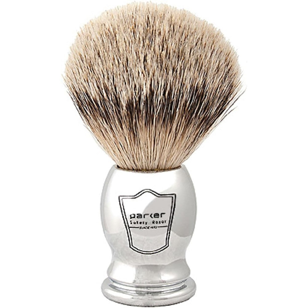 Parker 100 Percent Silvertip Badger Shaving Brush With Chrome Handle And Stand For Luxurious Lather 20 Millimeter Knot - Image 1