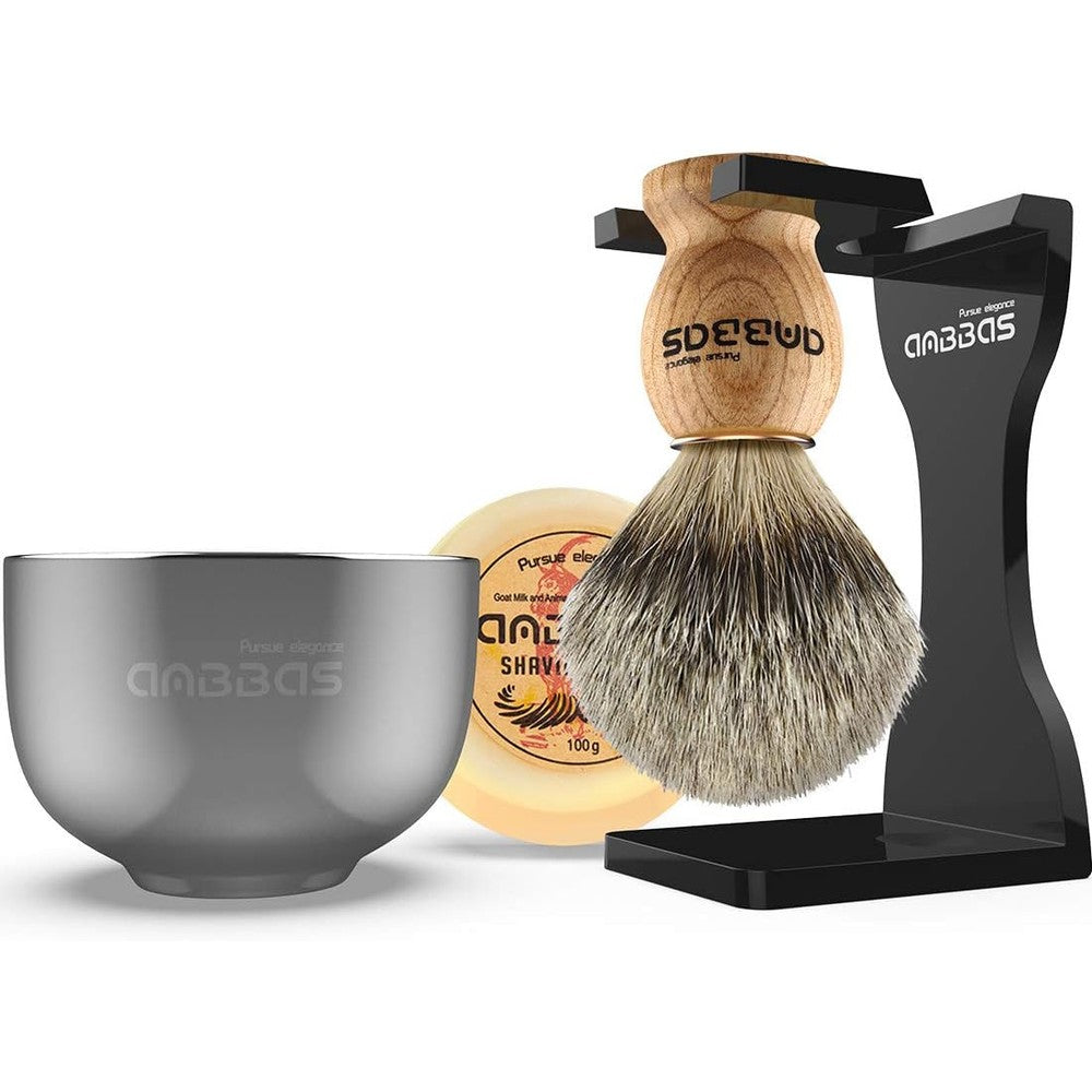 Anbbas 4-in-1 Pure Badger Hair Shaving Set front view