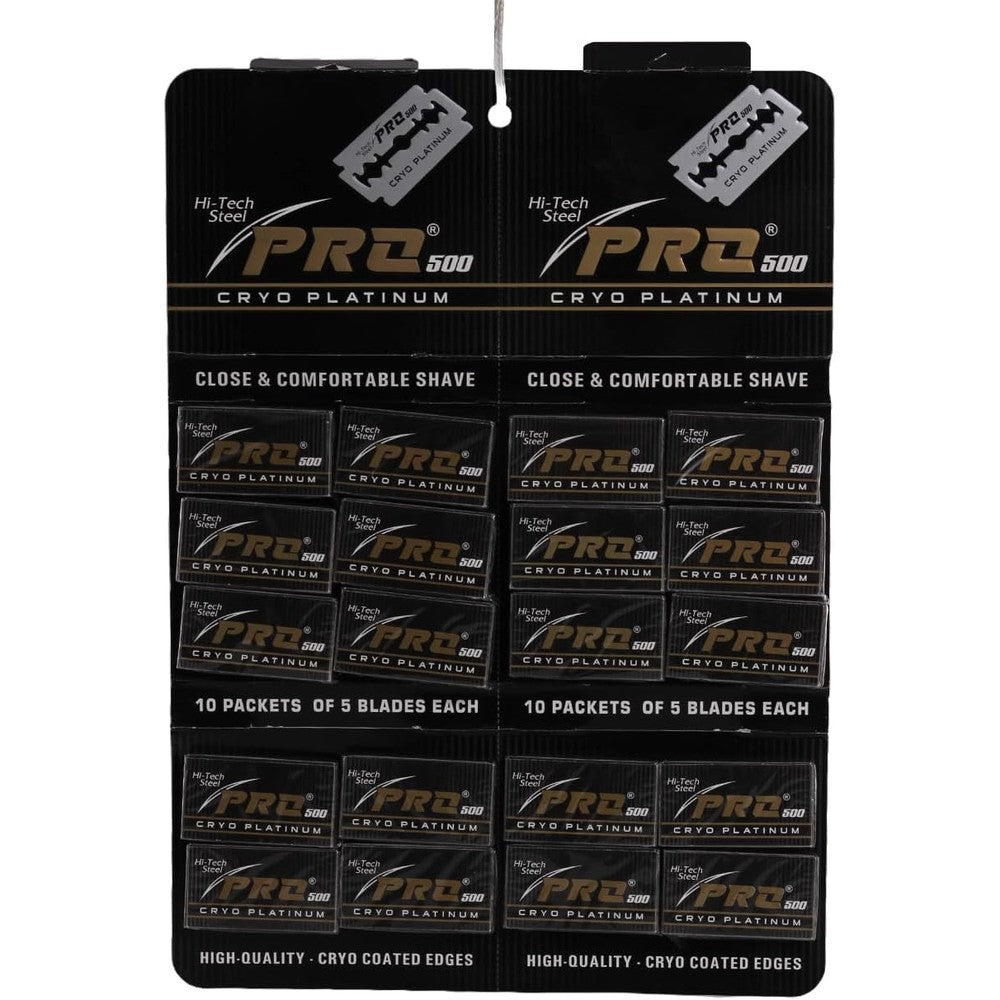 Pro 500 Cryo Platinum Double Edge Razor Blades front packaging view