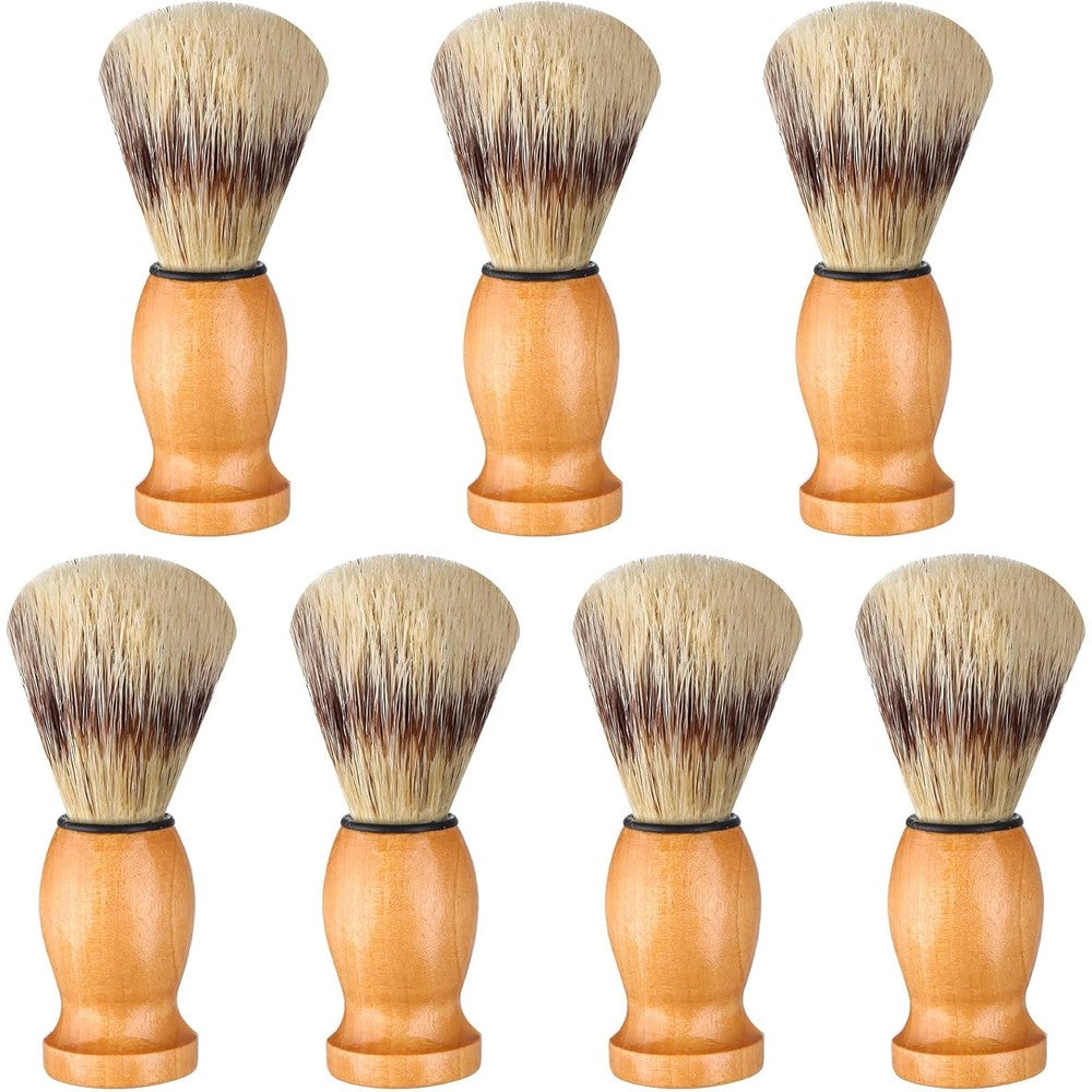 Ioffersuper 7 piece men shaving brush set with wooden handles front view