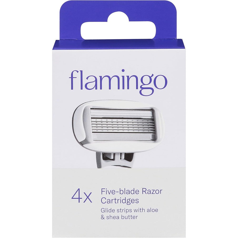 Flamingo five-blade razor refill cartridges 4 count pack front view