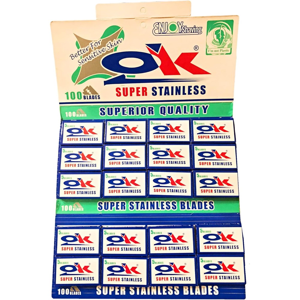 Razor Blades Club Ok Super Stainless double edge razor blades 100 count front view