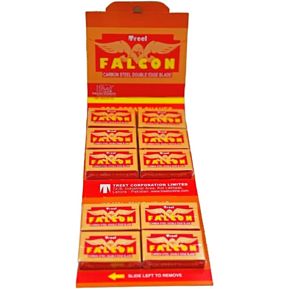 Razor Blades Club 100 Treet Falcon Double Edge Razor Blades front view showing packaging