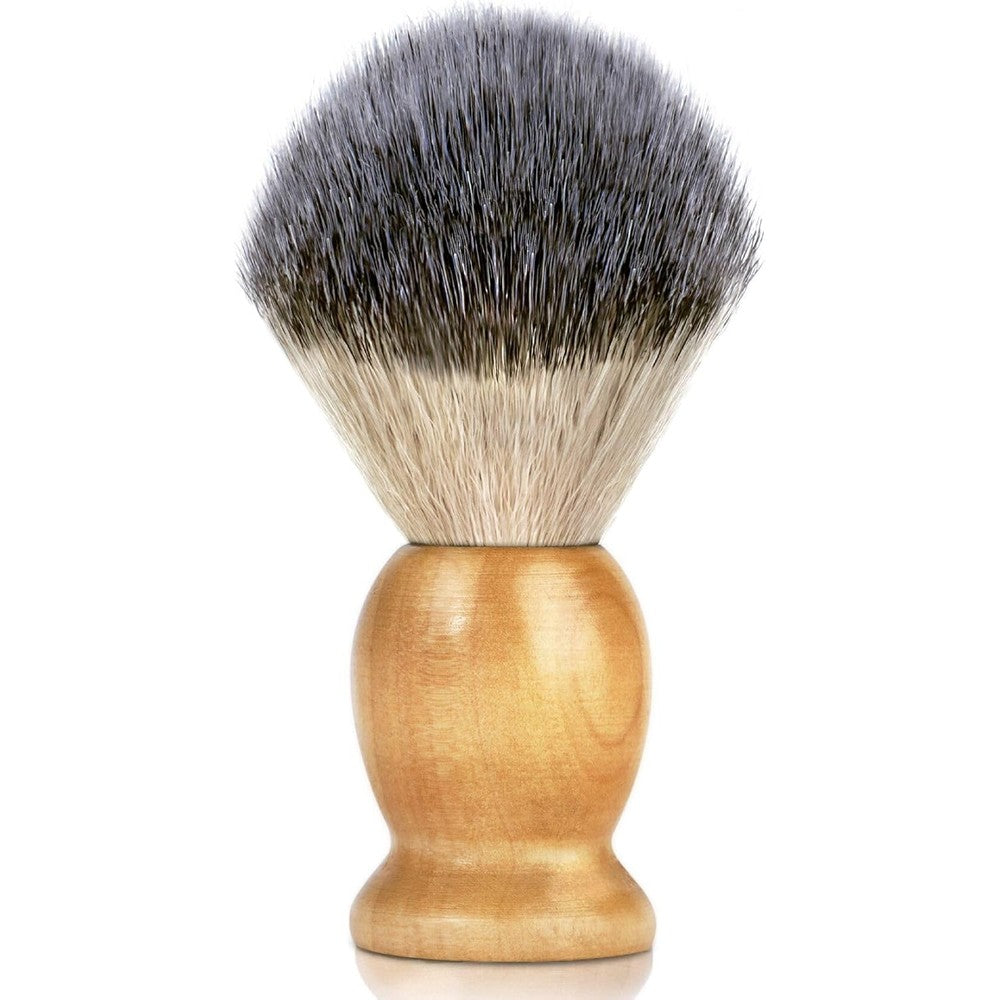 Bassion hand crafted shaving brush with wood handle front view