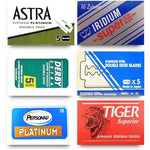 Razor Blades Club double edge razor blade sampler pack 40 count box front view.