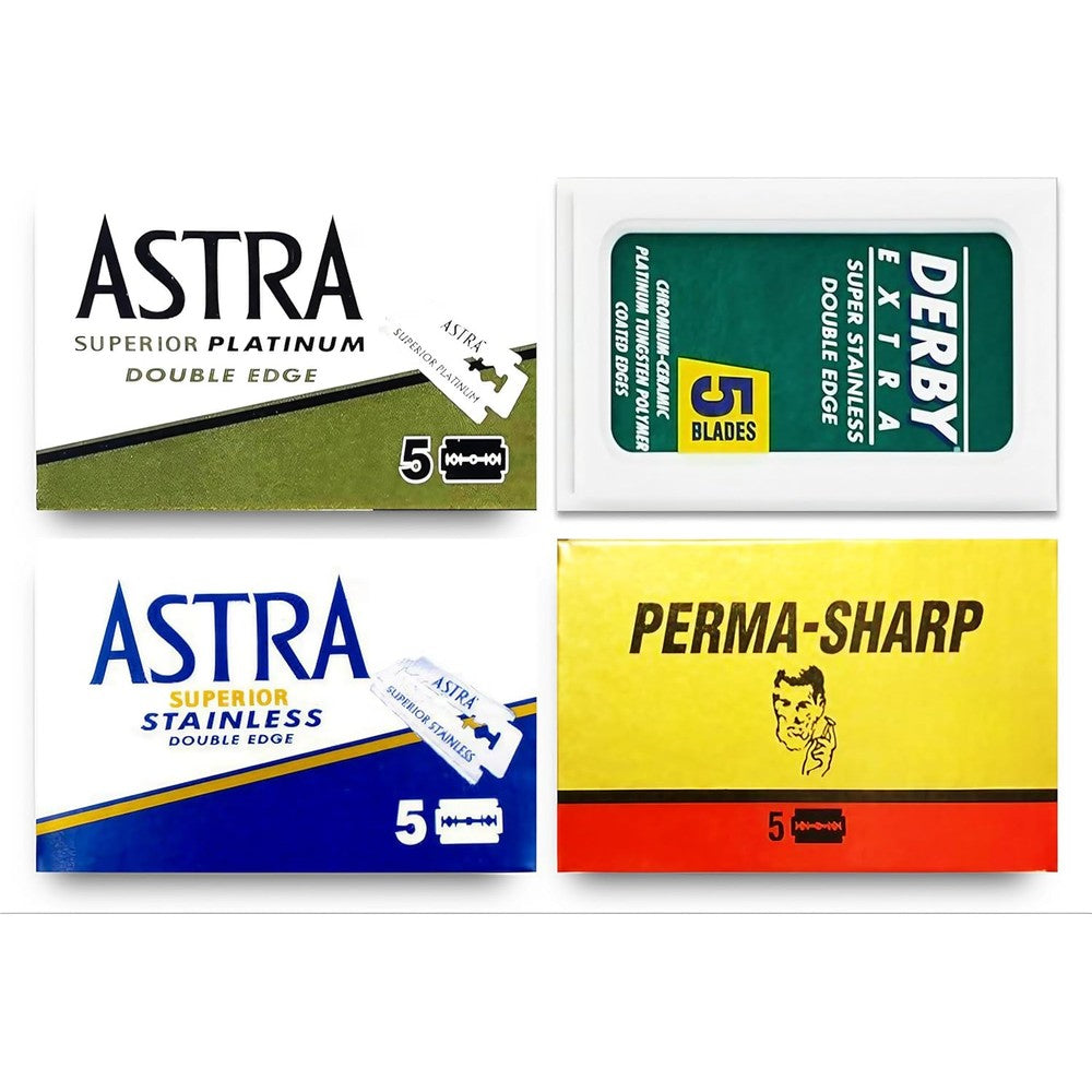 Astra Derby Voskhod double edge razor blade sampler pack front view