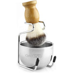 Anbbas 3-in-1 synthetic shaving brush set with wood handle and steel stand