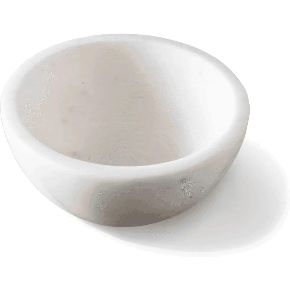 Supply Marble Shaving Bowl front view handcrafted from solid white stone on a bathroom counter