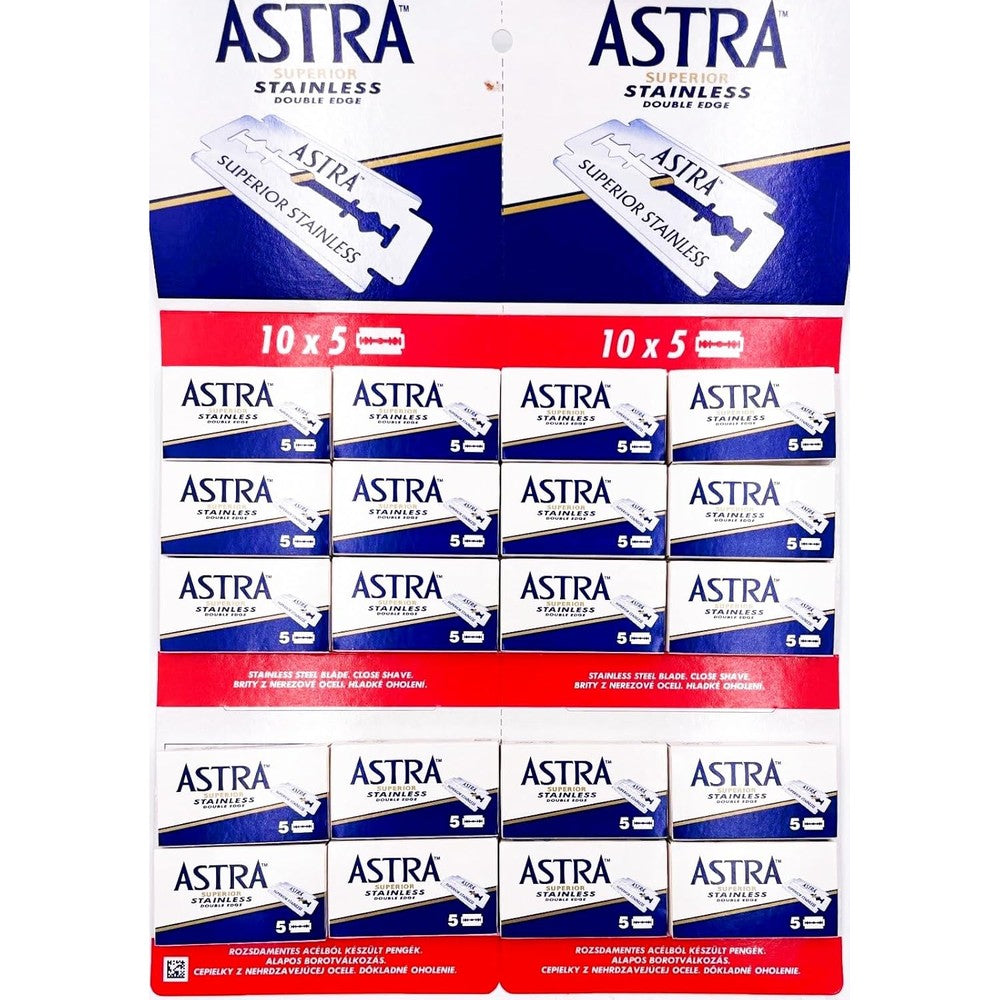 Astra Superior Stainless Double Edge Razor Blades 100 Pieces front view
