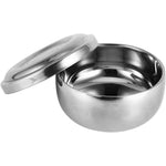 Agatige stainless steel shaving bowl with lid front view for men traditional wet shaving