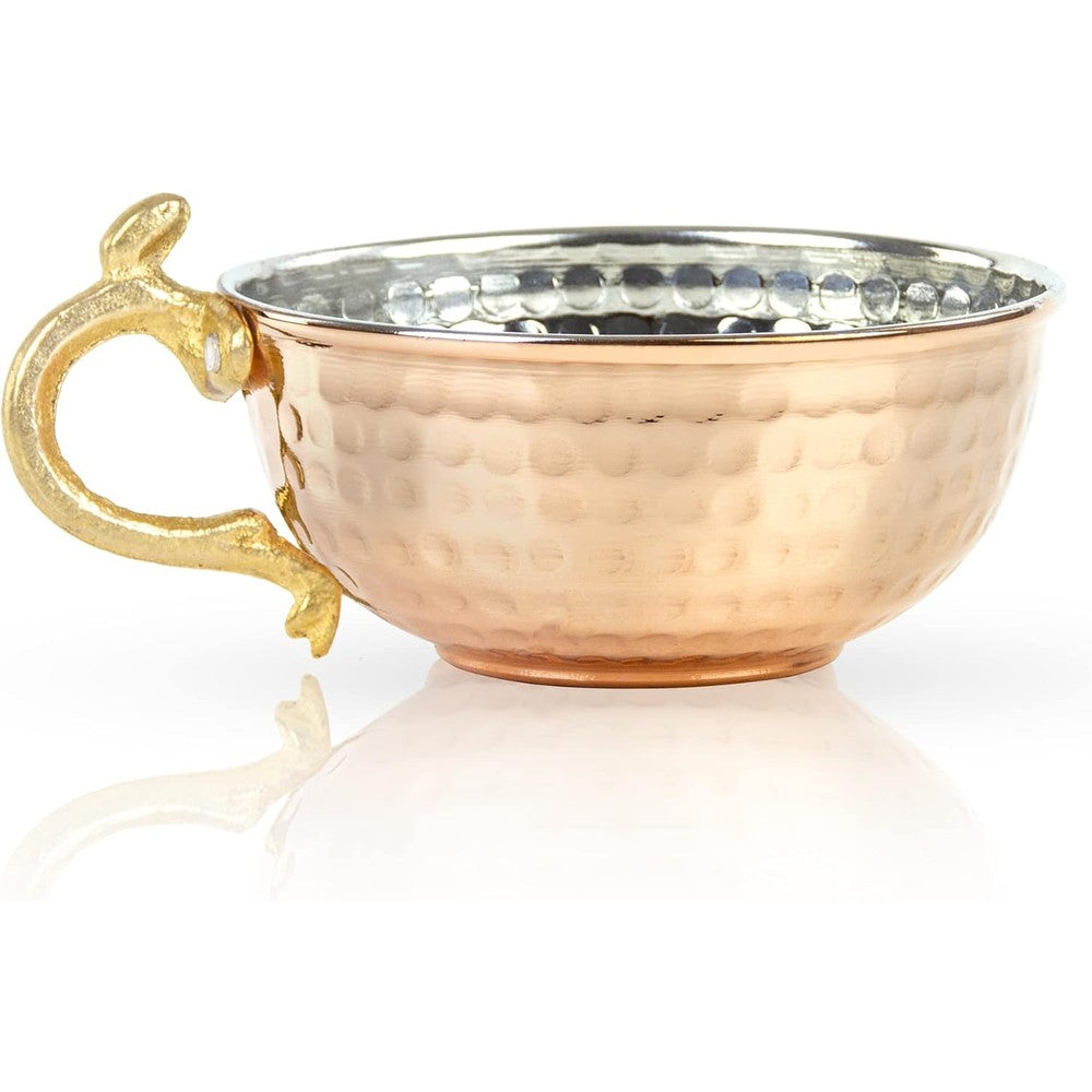 Jairestone copper shaving bowl front view showing the traditional hand hammered texture and shiny tinned interior.