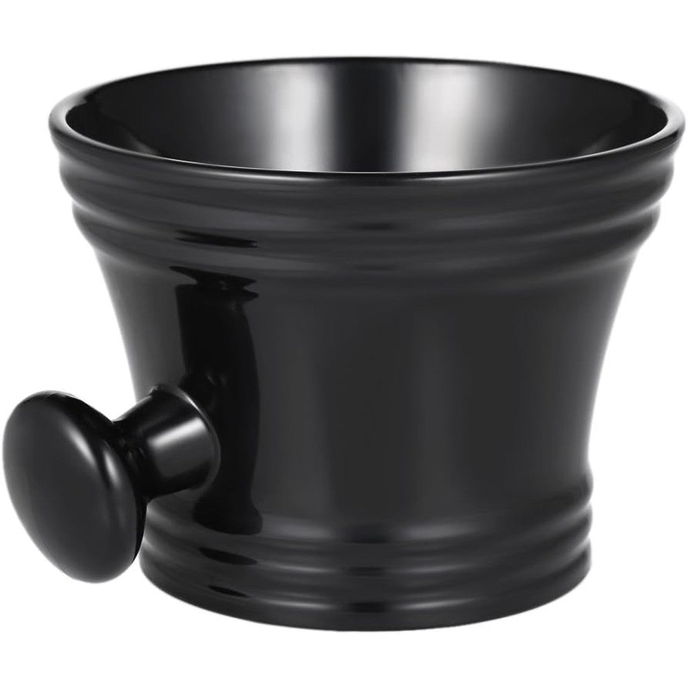 Anself plastic shaving bowl front view showing the sleek black finish and ergonomic knob handle